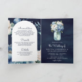 Navy Blau Pfingstrose Mason Glas QR Code Hochzeit Einladung (Innenseite)