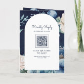 Navy Blau Pfingstrose Mason Glas QR Code Hochzeit Einladung (Rückseite)