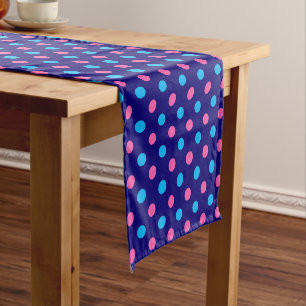 Navy Blau Pink Cyan Punkte Muster Kurzer Tischläufer