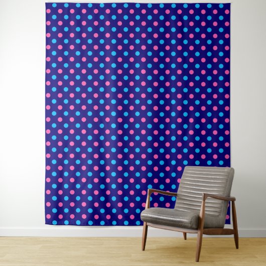 Navy Blau Pink Cyan Punkte Muster Wandteppich (Beispiel)