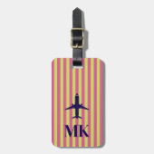 Navy Blau Pink Lime Flugzeug Gestreift Monogrammie Gepäckanhänger (Vorderseite vertikal)