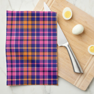 Navy Blau Pink Orange Karo Tartan Design  Geschirrtuch