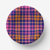 Navy Blau Pink Orange Karo Tartan Design  Pappteller (Vorderseite)