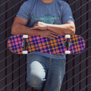 Navy Blau Pink Orange Karo Tartan Design Skateboard