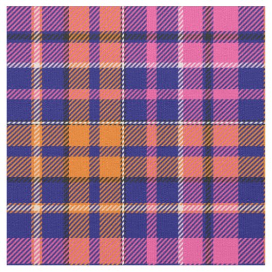Navy Blau Pink Orange Karo Tartan Design  Stoff (Nahaufnahme)