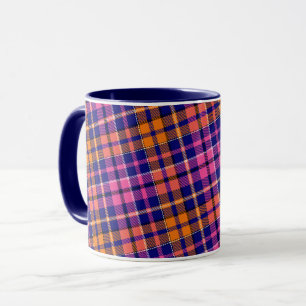 Navy Blau Pink Orange Karo Tartan Design  Tasse