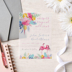 Navy Blau Pink Tropisch Wilde Regenwald Hochzeit Pergament Einladungen