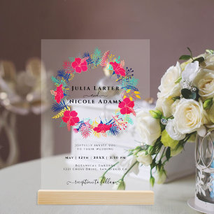 Navy Blau Pink Wilder Regenwald Immergrün Hochzeit Acryleinladungen