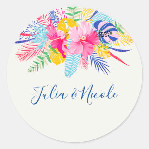 Navy Blau Pink Wilder Regenwald Immergrün Hochzeit Runder Aufkleber