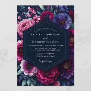 Navy-Blau Prächtige Florale Hochzeit Einladung