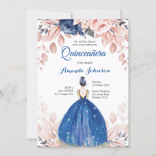 Navy Blau Princess Quinceañera Spanische 15 Geburt Einladung
