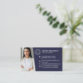 Navy Blau Professionelles QR-Code-Foto-Logo Visitenkarte (Stehend Vorderseite)
