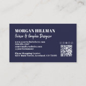 Navy Blau QR Code Einfaches Monogramm Visitenkarte (Rückseite)