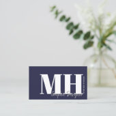 Navy Blau QR Code Einfaches Monogramm Visitenkarte (Stehend Vorderseite)