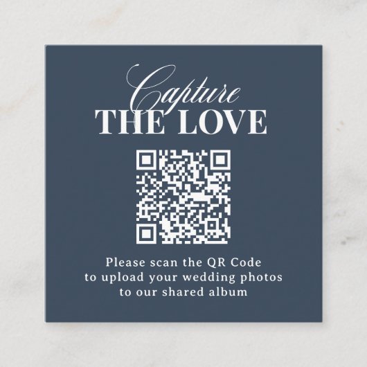 Navy Blau | QR-Code Hochzeit - Erfasse die Liebe Begleitkarte (Vorderseite)