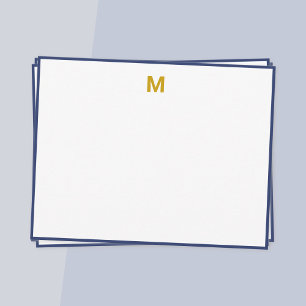 Navy Blau Rand Gold Minimalistisches Monogramm Mitteilungskarte