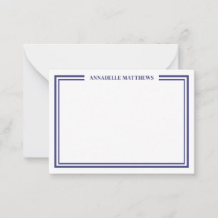 Navy Blau Rand Minimalistischer Namensmonogramm Mitteilungskarte