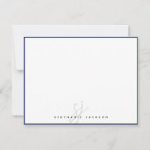 Navy Blau Rand Monogramm Schrift Modern Minimalist