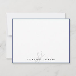 Navy Blau Rand Monogramm Schrift Modern Minimalist Mitteilungskarte