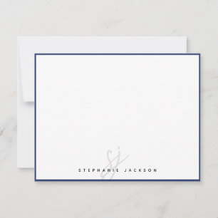 Navy Blau Rand Monogramm Schrift Modern Minimalist Mitteilungskarte