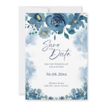 Navy-Blau-Rauch-Blumen-Hochzeit-Save-The-Date