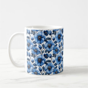 Navy Blau Retro Süß Vintage Elegant Chic Blume  Kaffeetasse