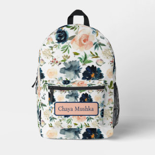 Navy Blau Rosa Blumen Mädchen Name Rucksack