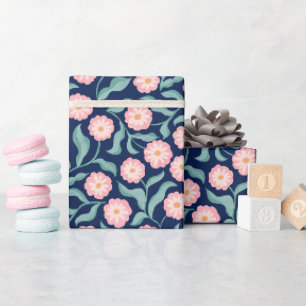 Navy Blau Rosa Florales Geschenkpapier Süße Bota
