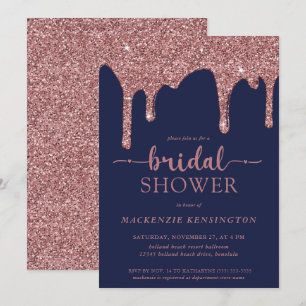 Navy Blau Rose Gold Glitter Tropfen Brautparty Einladung