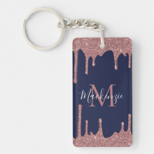 Navy Blau Rose Gold Glitter Tropfen Monogramm Foto Schlüsselanhänger