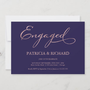 Navy Blau Rose Gold Schrift Verlobungsfeier Einladung