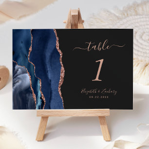 Navy Blau Roségold Achat Dunkle Hochzeit Tischnummer