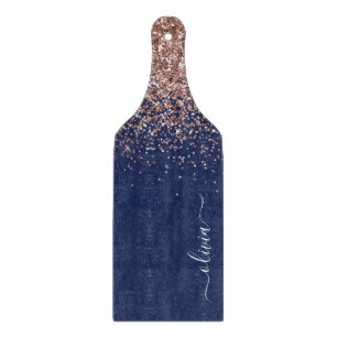 Navy Blau Roségold Blush Pink Glitter Monogramm Schneidebrett
