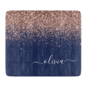 Navy Blau Roségold Blush Rosa Glitter Monogramm Schneidebrett