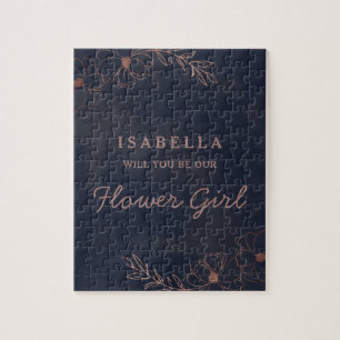 Navy Blau & Roségold-Folie Blumenmädchen Antrag Puzzle