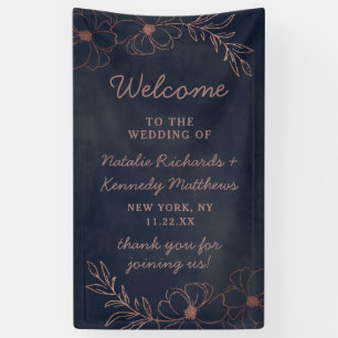 Navy Blau & Roségold-Folie Florale Hochzeitsbegrüß Banner