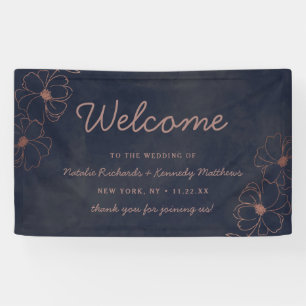 Navy Blau & Roségold-Folie Florale Hochzeitsbegrüß Banner