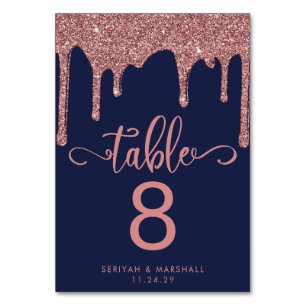 Navy-Blau-Roségold-glitzernde Hochzeit Tischnummer
