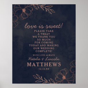 Navy Blau & Roségold Liebe ist süß Hochzeitsschild Poster