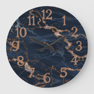 Navy Blau Roségold Marmor Achat Große Wanduhr
