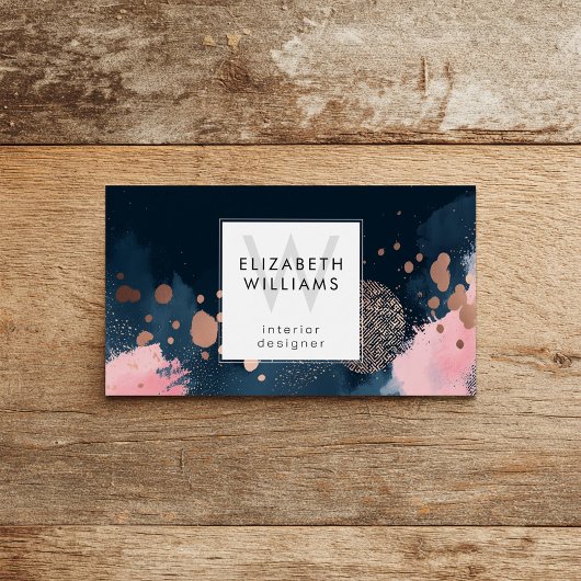 Navy Blau Roségold Monogramm Visitenkarte