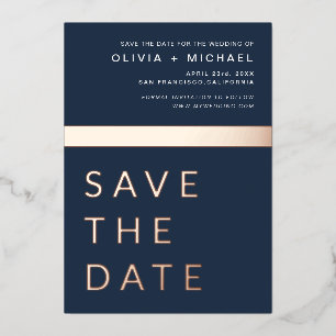 Navy Blau Roségold Save-the-Date Elegant Folieneinladung