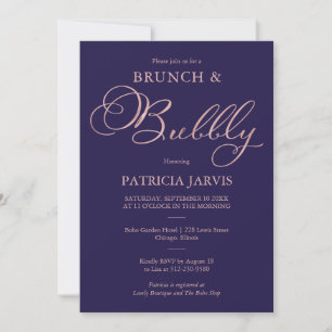 Navy Blau Roségoldfolie Brunch und Sprudelnd Einladung