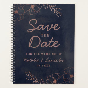 Navy Blau & Roségoldfolie Save the Date Hochzeit Planer
