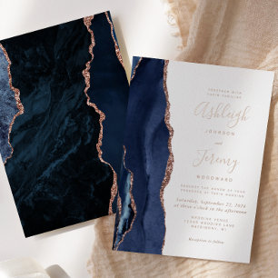 Navy Blau Rosen Gold Achat Moderne Hochzeit Folieneinladung