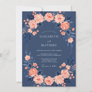 Navy-Blau-Rosen-Hochzeit Einladung