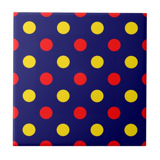 Navy Blau Rot Gelb Punkte Design  Fliese (Vorderseite)