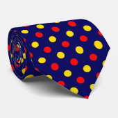Navy Blau Rot Gelb Punkte Design Krawatte (Gerollt)
