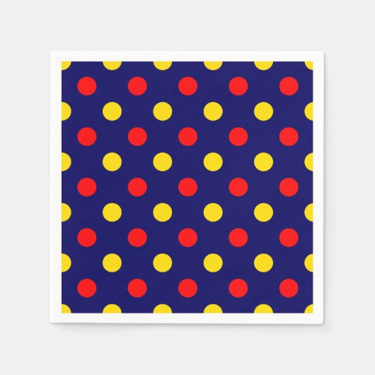 Navy Blau Rot Gelb Punkte Design Serviette (Vorderseite)