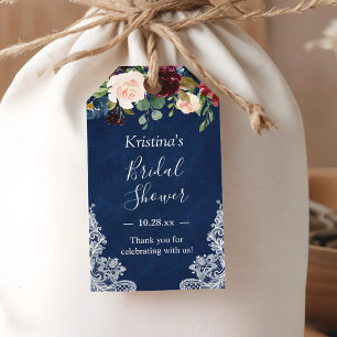 Navy Blau Rot Hauch Floral Spitze Brautparty Geschenkanhänger